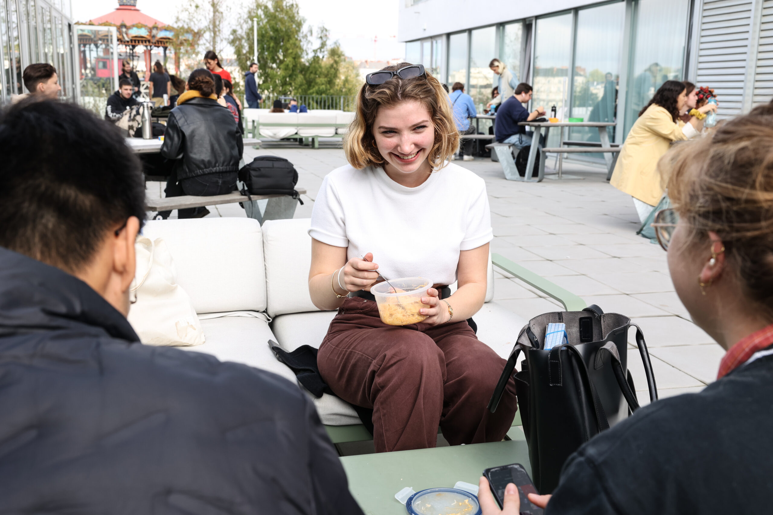 ESMA students enjoying a friendly break outside on campus